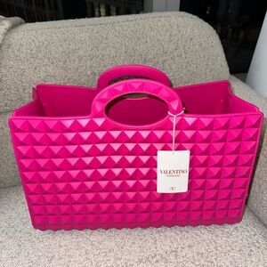 Valentino Garavani Fuchsia Rubber Le Troisieme Tote Handbag Bag